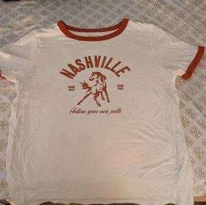 Old Navy White Ringer Tee with Rust Nashville Graphic